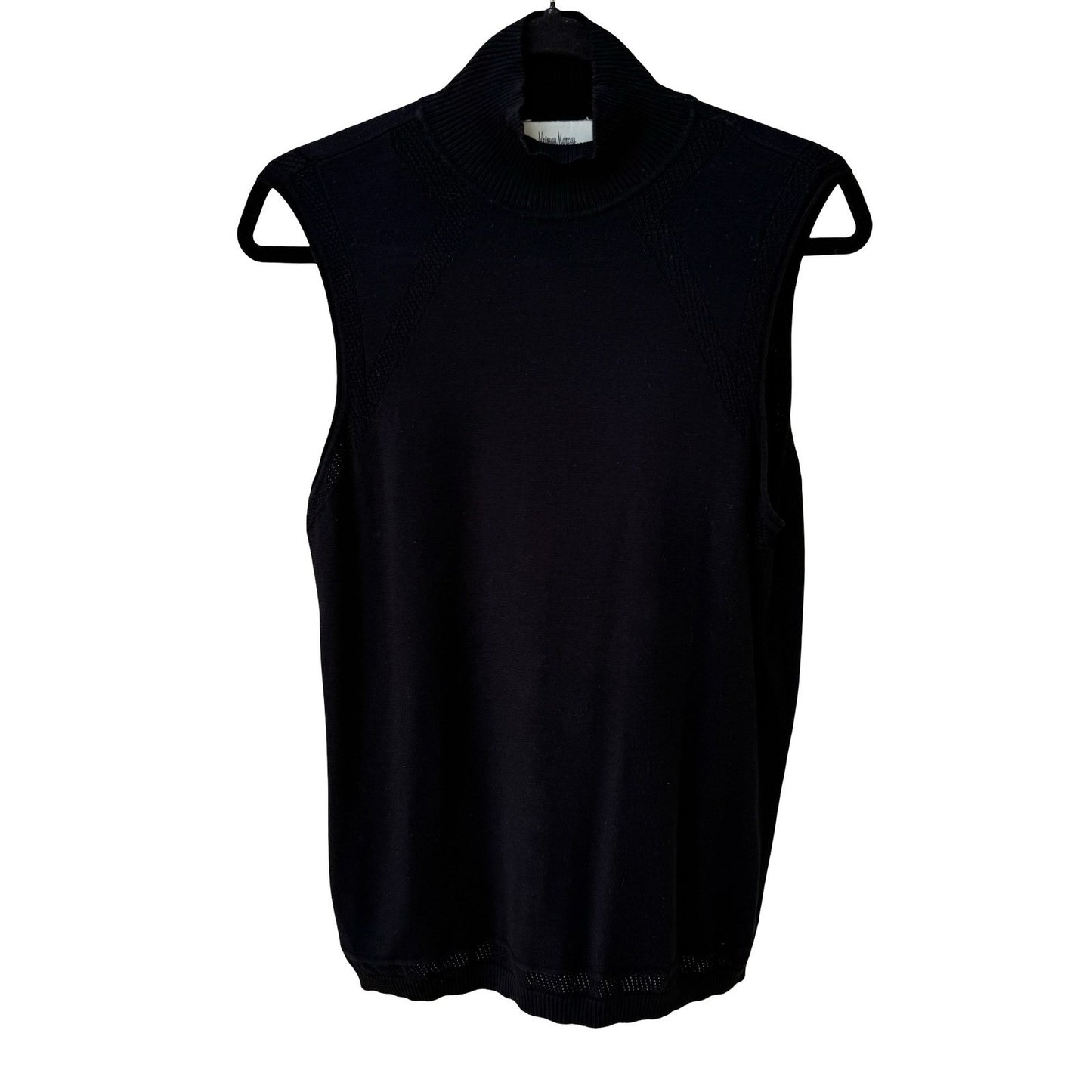 Neiman Marcus Exclusive Black Silk Blend Mock Neck Sleeveless Knit Top XL Luxury