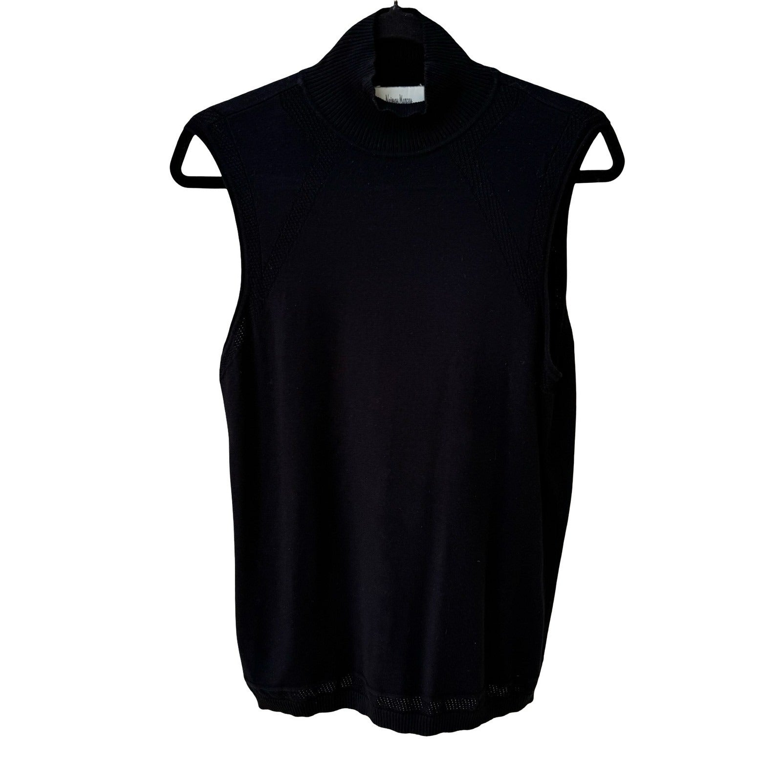 Neiman Marcus Exclusive Black Silk Blend Mock Neck Sleeveless Knit Top XL Luxury
