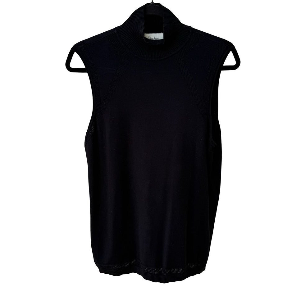 Neiman Marcus Exclusive Black Silk Blend Mock Neck Sleeveless Knit Top XL Luxury