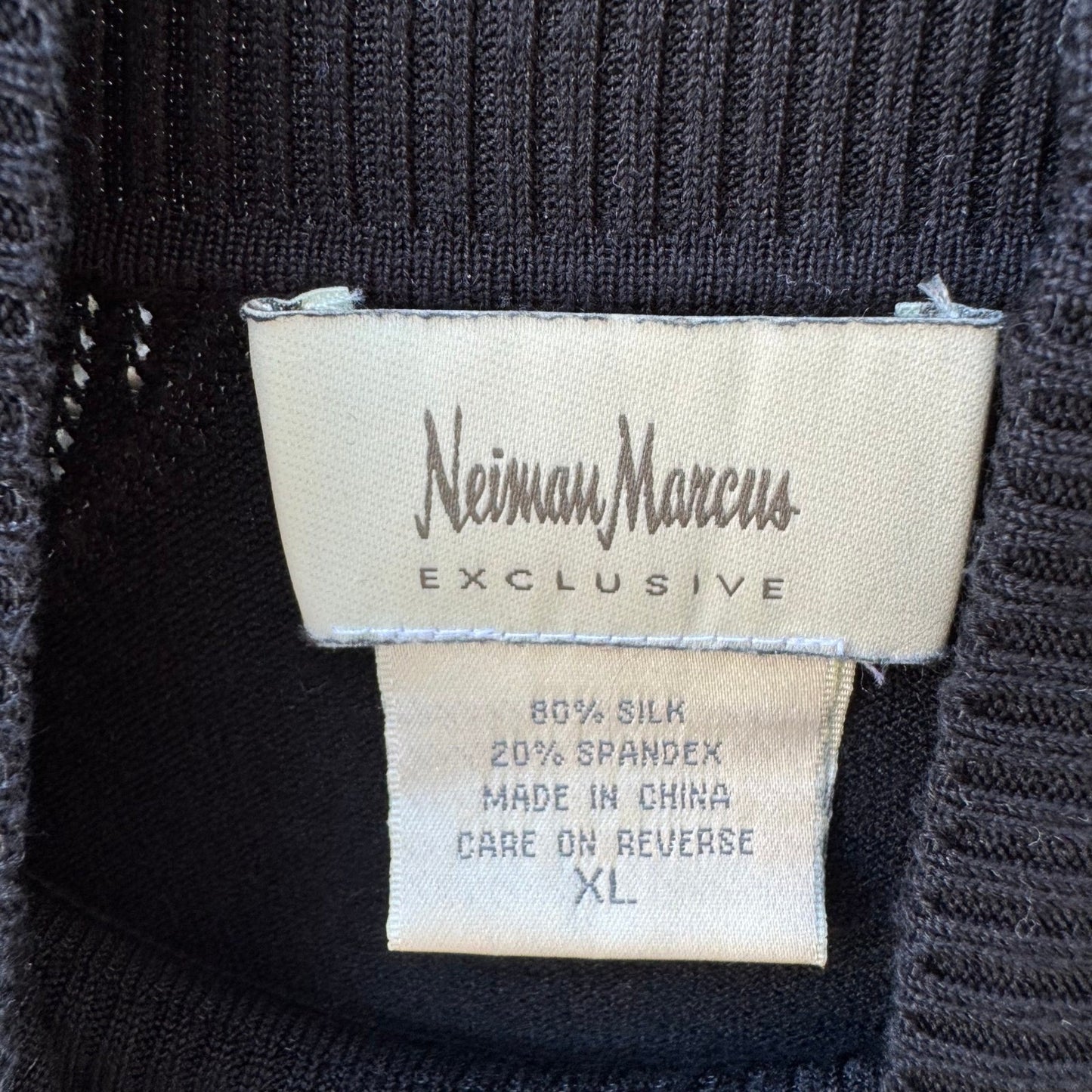 Neiman Marcus Exclusive Black Silk Blend Mock Neck Sleeveless Knit Top XL Luxury