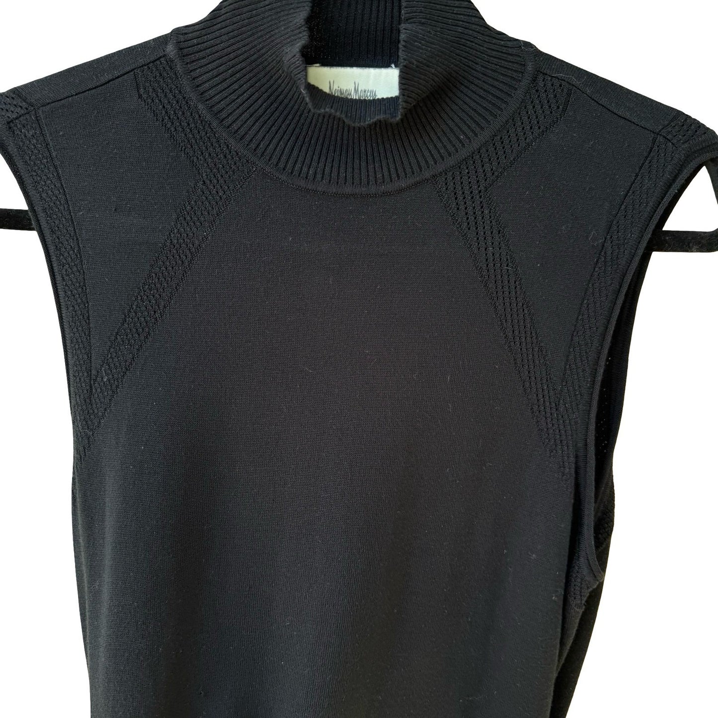 Neiman Marcus Exclusive Black Silk Blend Mock Neck Sleeveless Knit Top XL Luxury