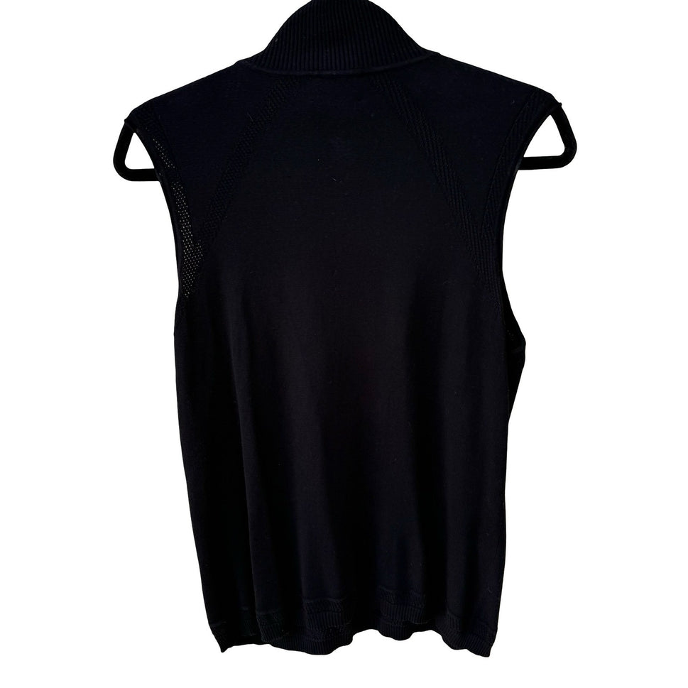 Neiman Marcus Exclusive Black Silk Blend Mock Neck Sleeveless Knit Top XL Luxury