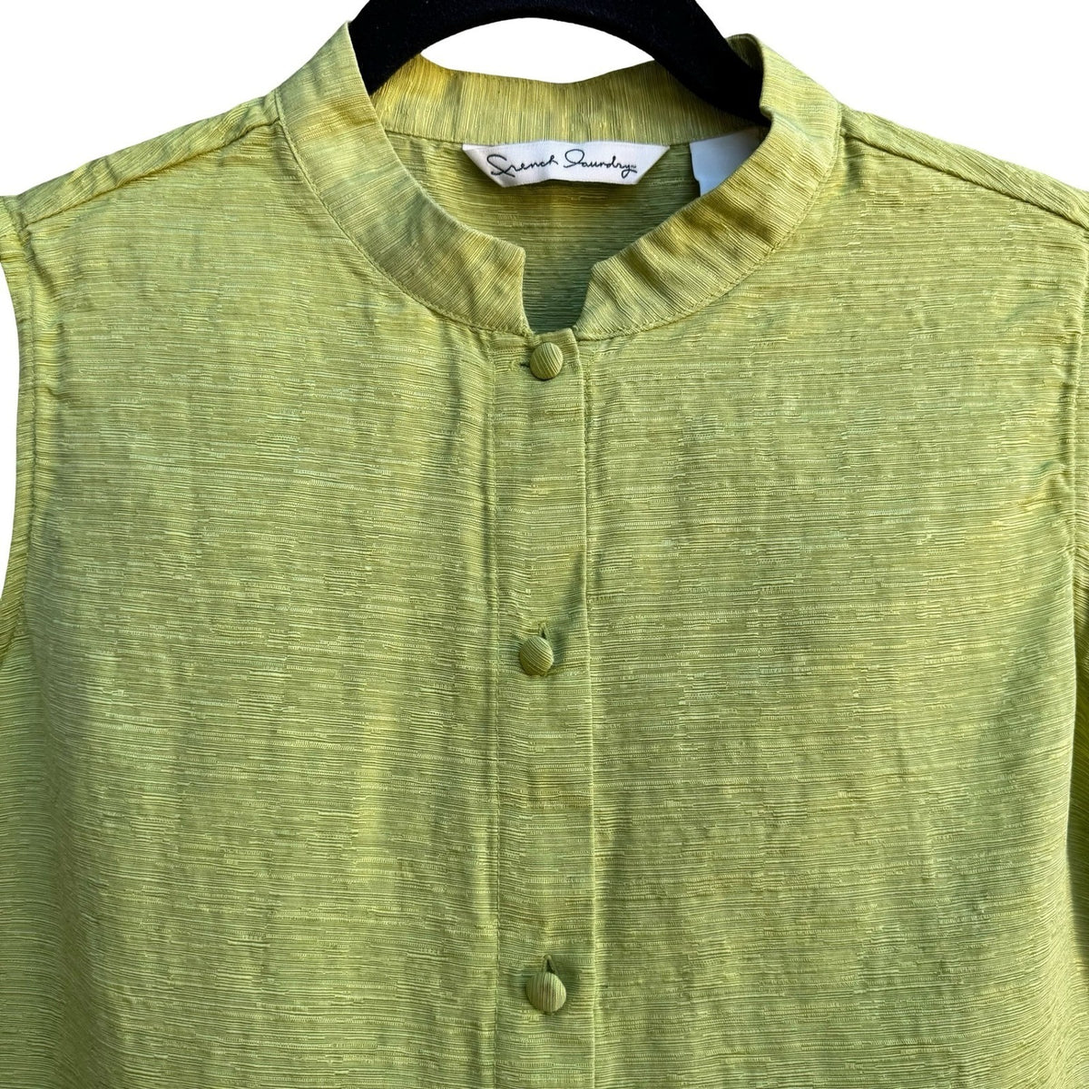 French Laundry Lime Green Silk Linen Sleeveless Mandarin Band Collar Blouse S