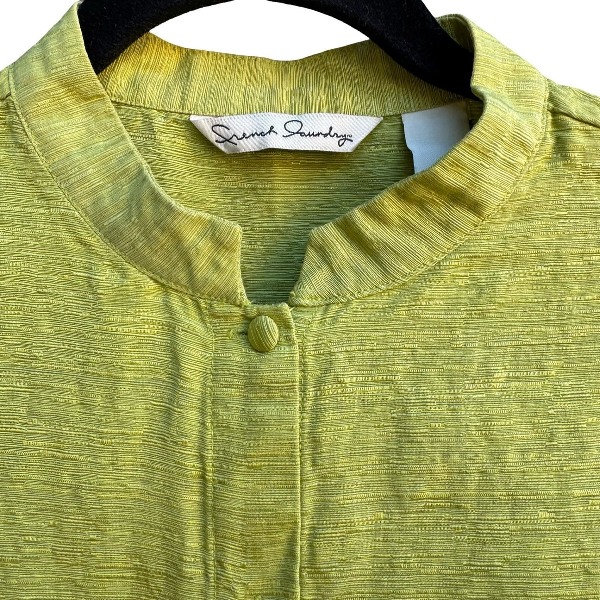 French Laundry Lime Green Silk Linen Sleeveless Mandarin Band Collar Blouse S