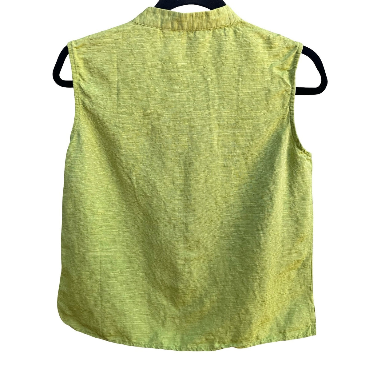French Laundry Lime Green Silk Linen Sleeveless Mandarin Band Collar Blouse S