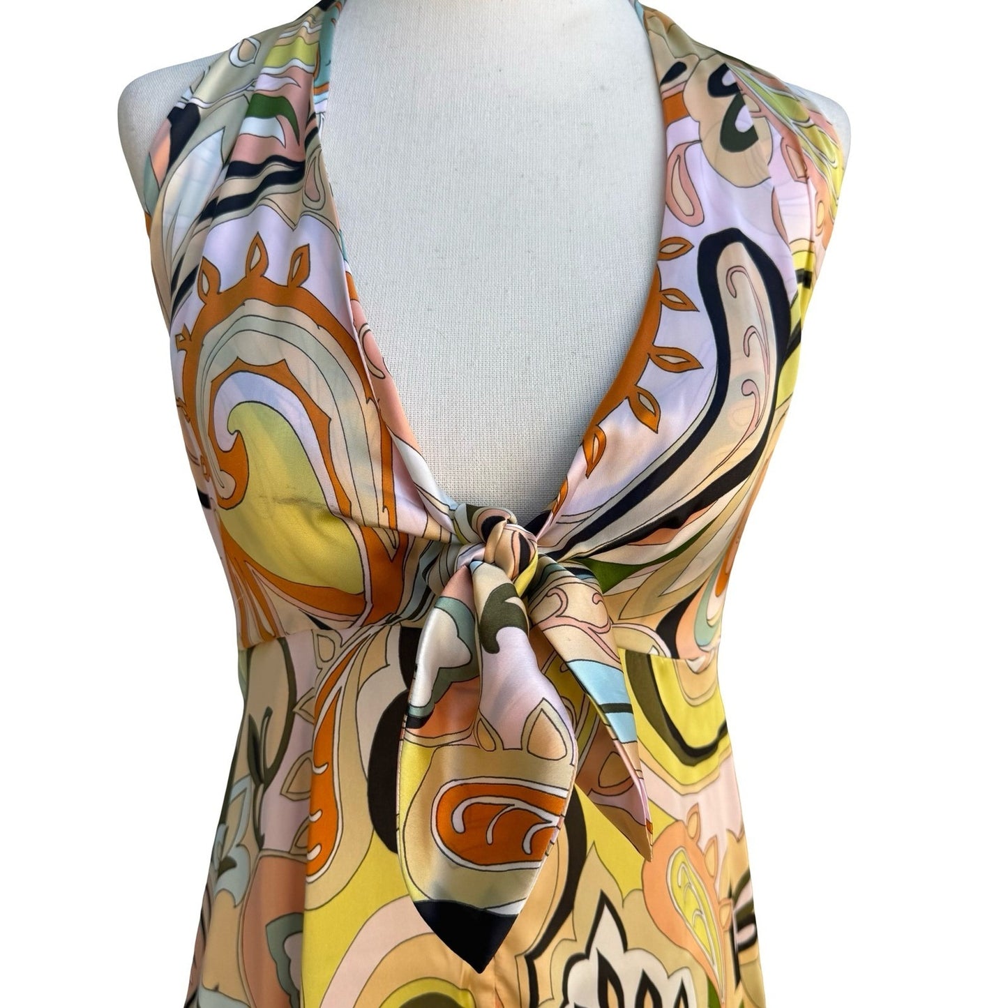 Zara Mod Retro 70s Style Boho Resortwear Paisley Halter Backless Midi Dress XS