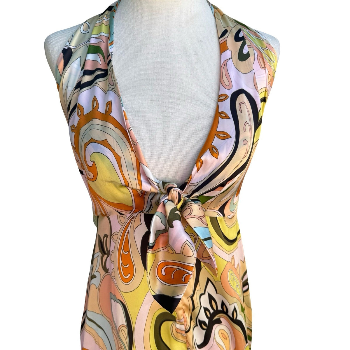 Zara Mod Retro 70s Style Boho Resortwear Paisley Halter Backless Midi Dress XS