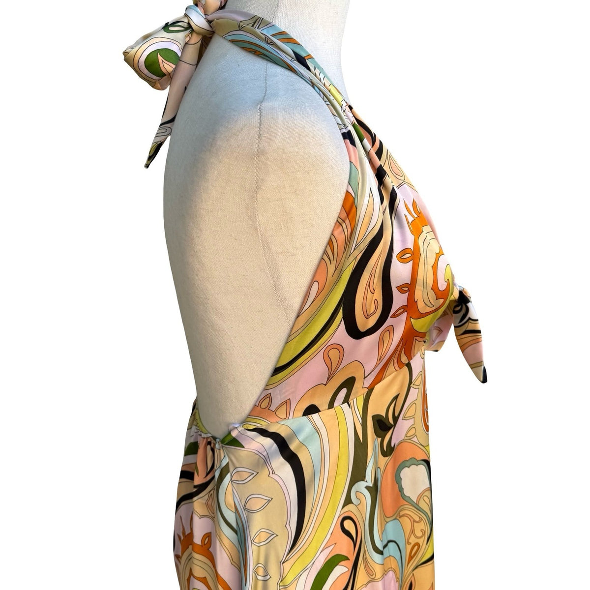Zara Mod Retro 70s Style Boho Resortwear Paisley Halter Backless Midi Dress XS