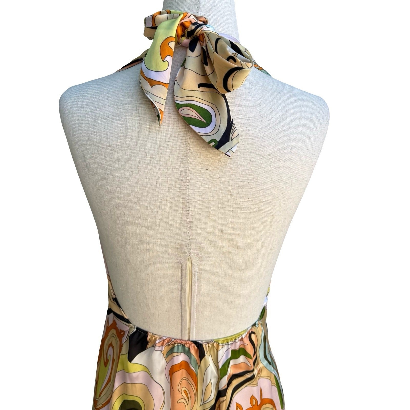 Zara Mod Retro 70s Style Boho Resortwear Paisley Halter Backless Midi Dress XS