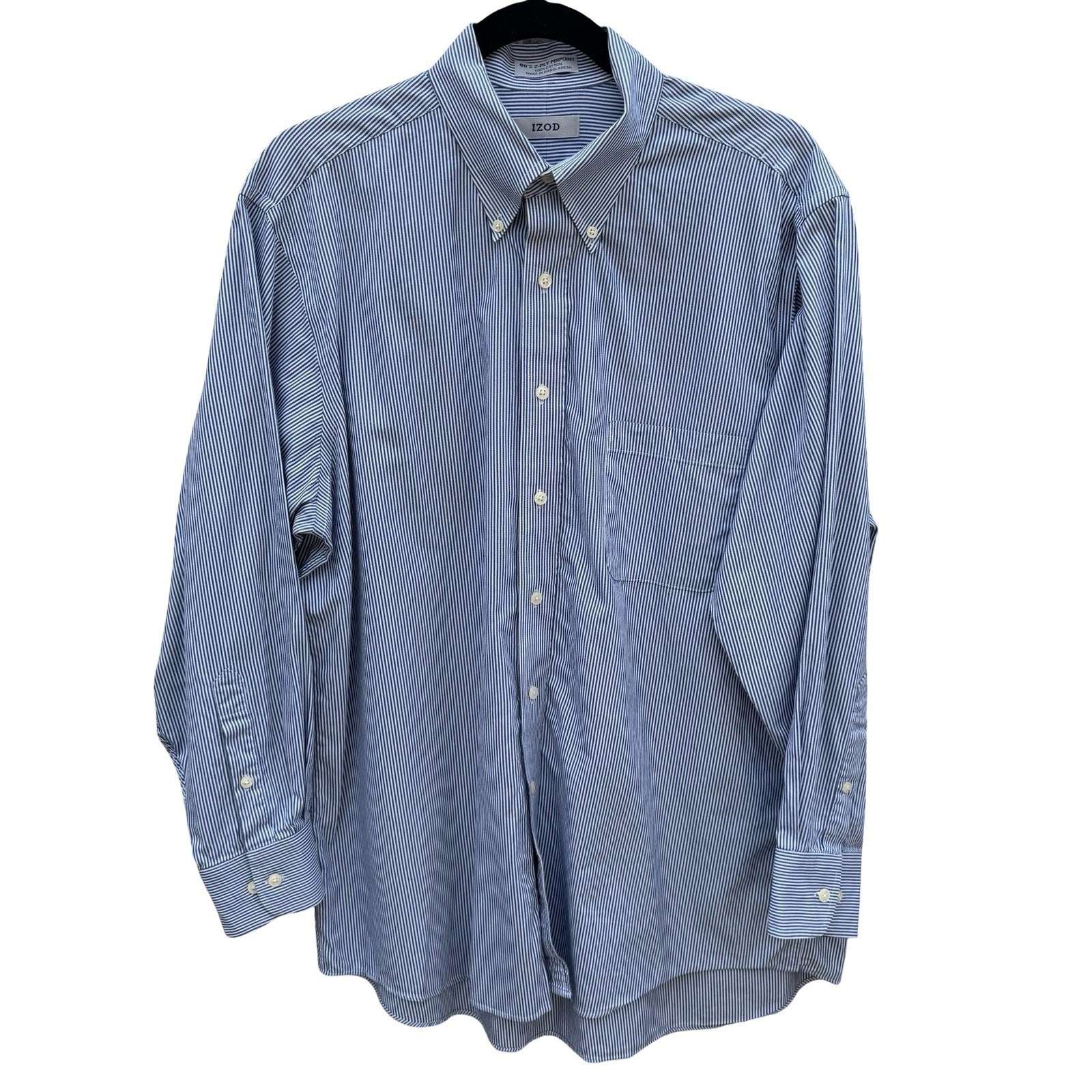 IZOD Vintage Mens Blue Striped 80s 2-Ply Pinpoint Oxford Shirt 16.5 32/33 L