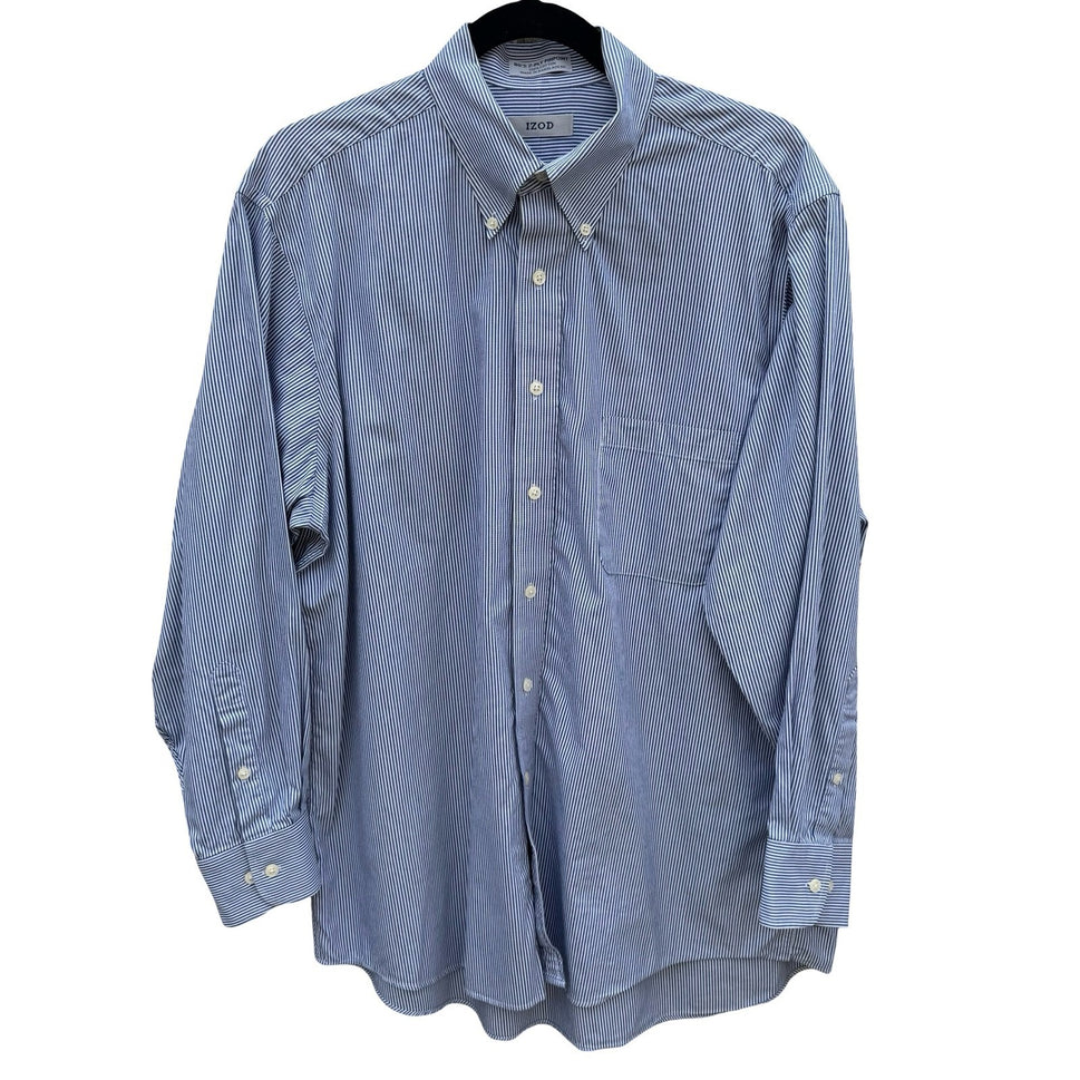 IZOD Vintage Mens Blue Striped 80s 2-Ply Pinpoint Oxford Shirt 16.5 32/33 L