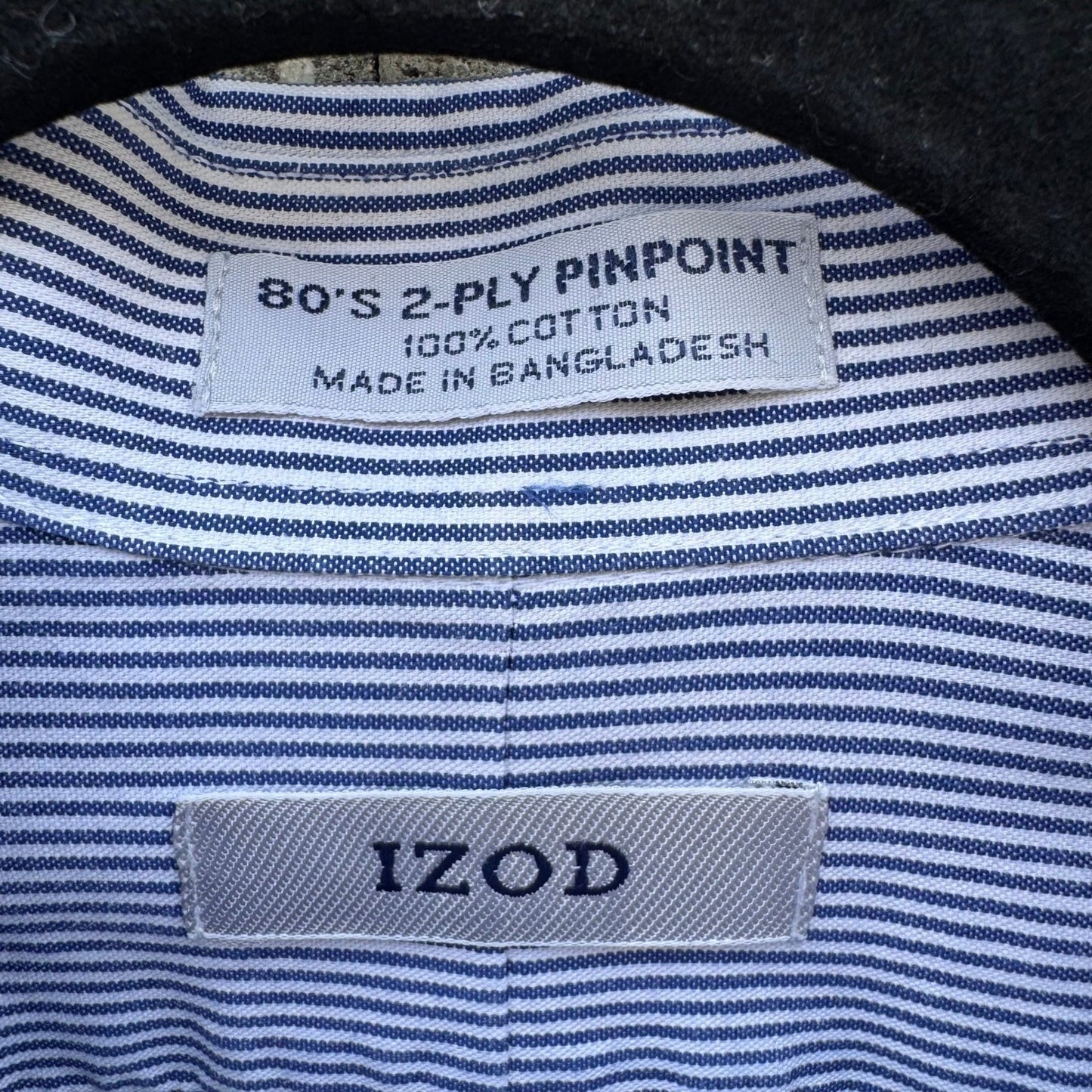 IZOD Vintage Mens Blue Striped 80s 2-Ply Pinpoint Oxford Shirt 16.5 32/33 L