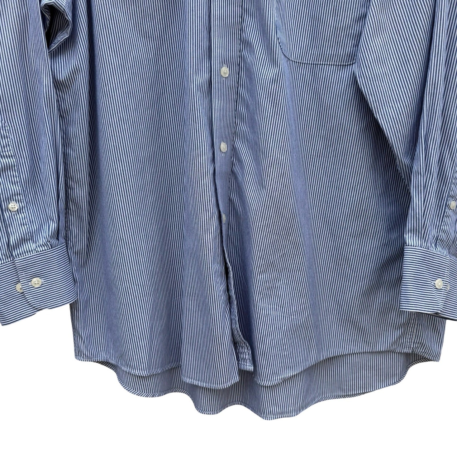 IZOD Vintage Mens Blue Striped 80s 2-Ply Pinpoint Oxford Shirt 16.5 32/33 L