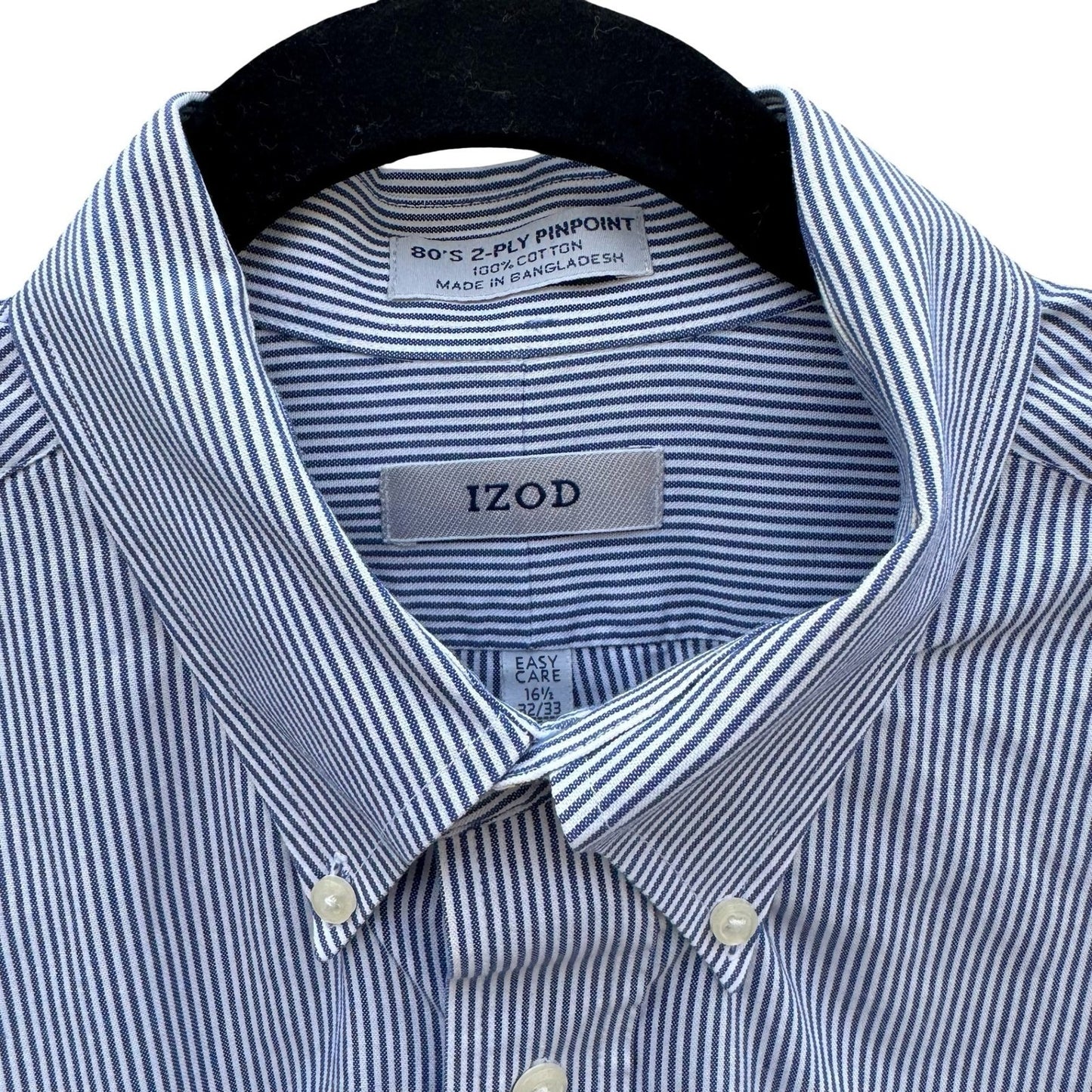 IZOD Vintage Mens Blue Striped 80s 2-Ply Pinpoint Oxford Shirt 16.5 32/33 L