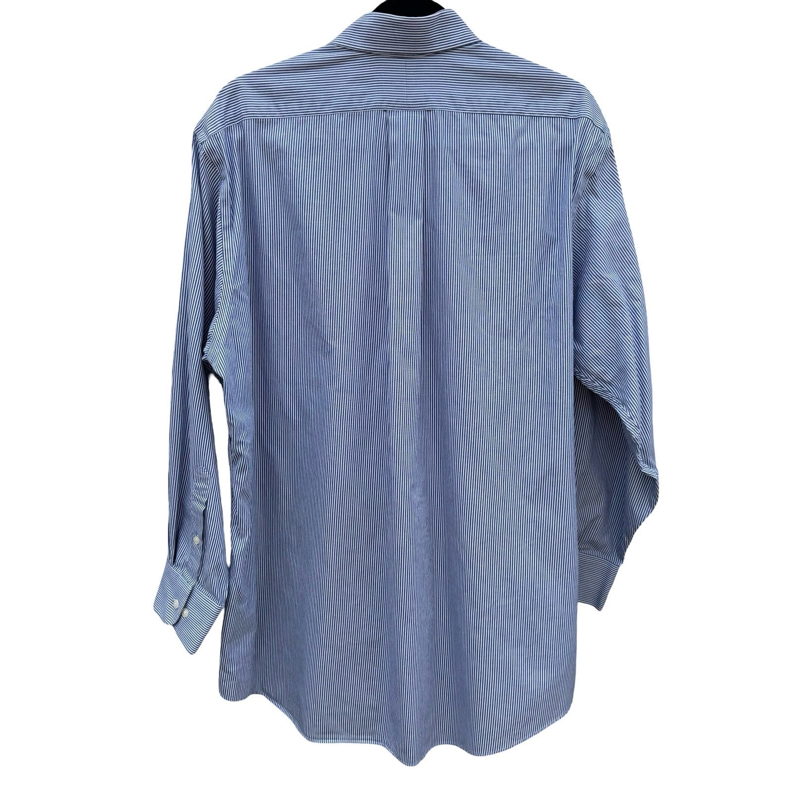 IZOD Vintage Mens Blue Striped 80s 2-Ply Pinpoint Oxford Shirt 16.5 32/33 L