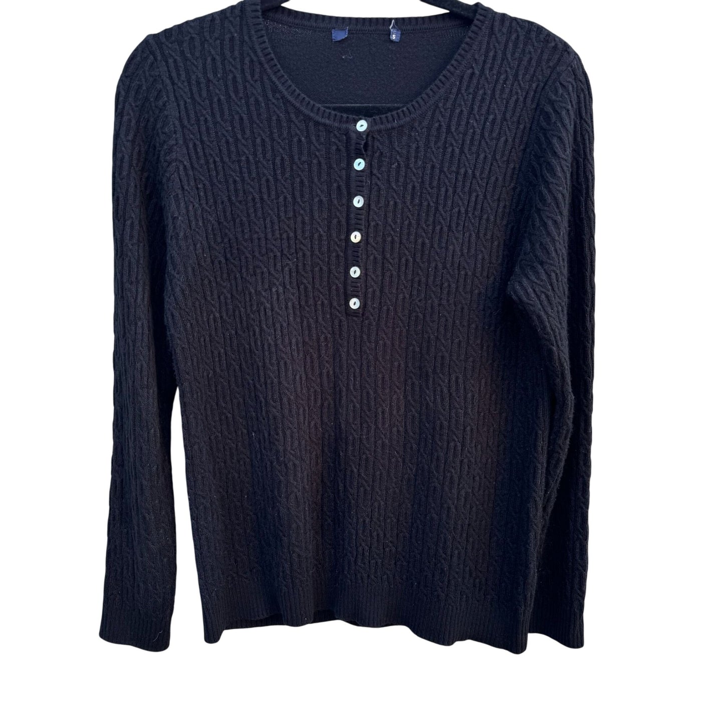 Express Vintage Y2K Womens Black Cable Knit Long Sleeve Button Henley Sweater S