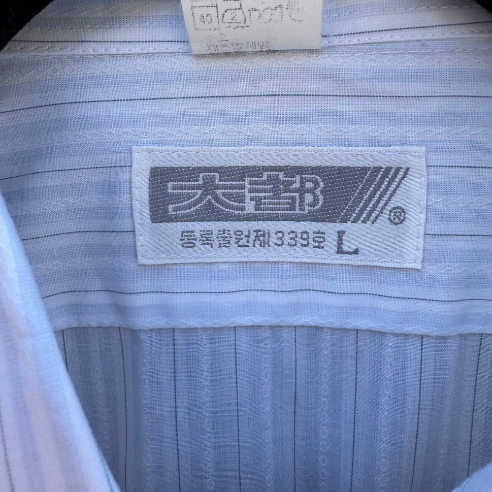 Daedo Mens Light Blue Pinstripe Button Down Shirt Long Sleeve Cotton Blend Large