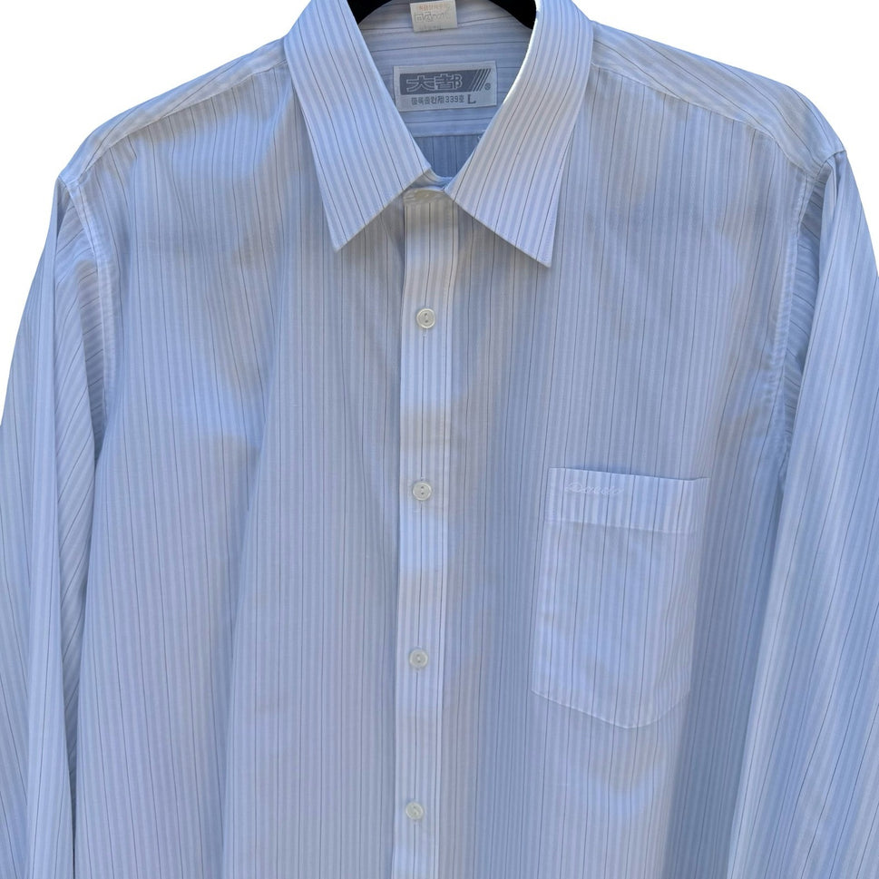 Daedo Mens Light Blue Pinstripe Button Down Shirt Long Sleeve Cotton Blend Large