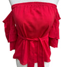 Switch Suboo Romantic Boho Feminine Off Shoulder Ruffle Sleeve Peplum Tiered Top Red XS 3 image