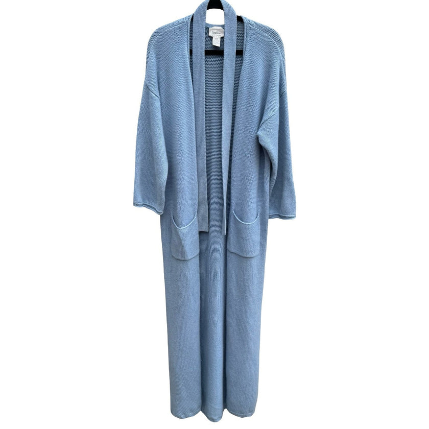 Neiman Marcus Cashmere Duster Cardigan Pastel Blue Longline Open Front Sweater L
