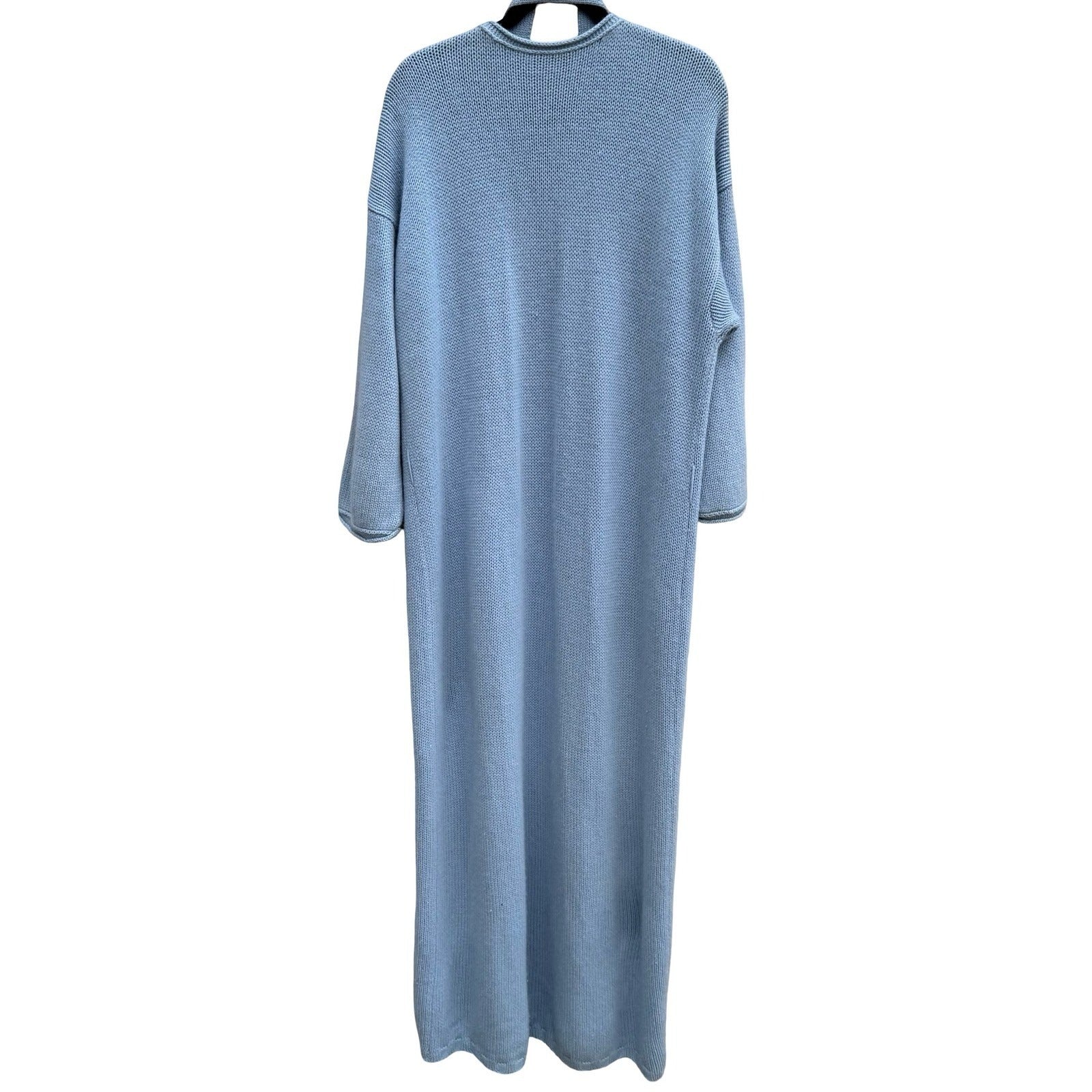 Neiman Marcus Cashmere Duster Cardigan Pastel Blue Longline Open Front Sweater L