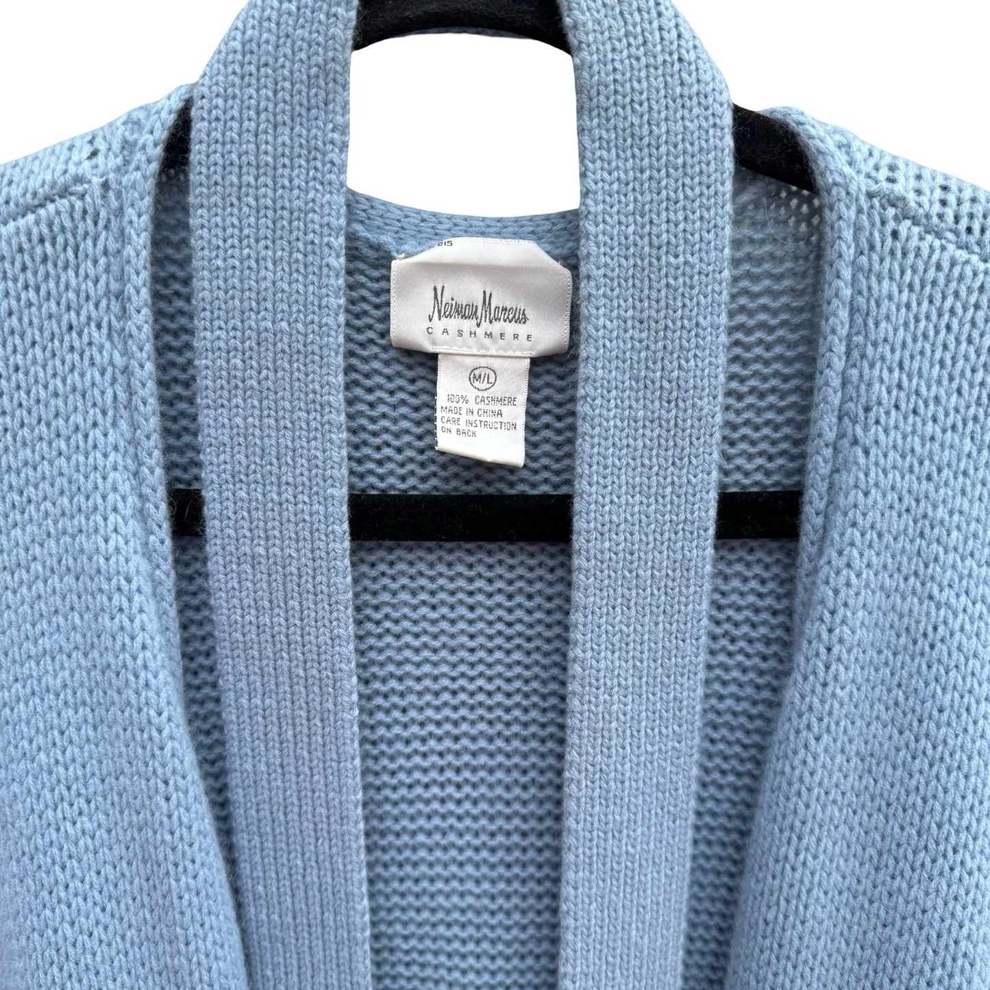Neiman Marcus Cashmere Duster Cardigan Pastel Blue Longline Open Front Sweater L