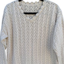 Switch Vintage 80s Womens Cream Scalloped V-Neck Crochet Pointelle Knit Sweater Cottage 3 image