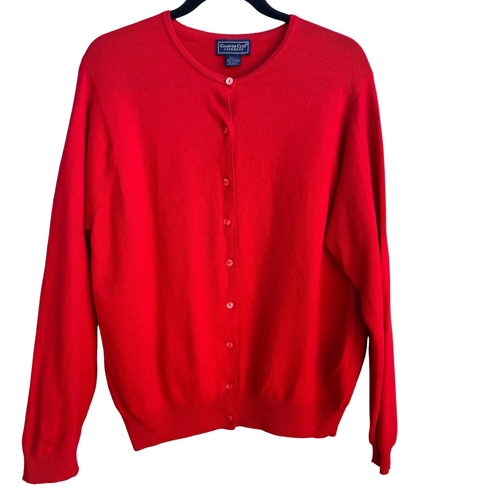 Charter Club Luxury Cashmere Old Money Preppy Minimalist Cardigan Sweater Red L