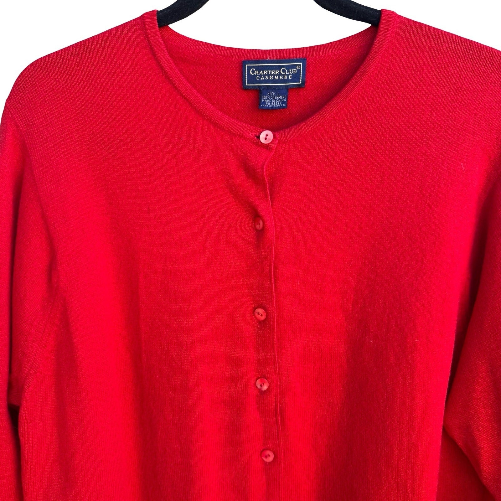 Charter Club Luxury Cashmere Old Money Preppy Minimalist Cardigan Sweater Red L