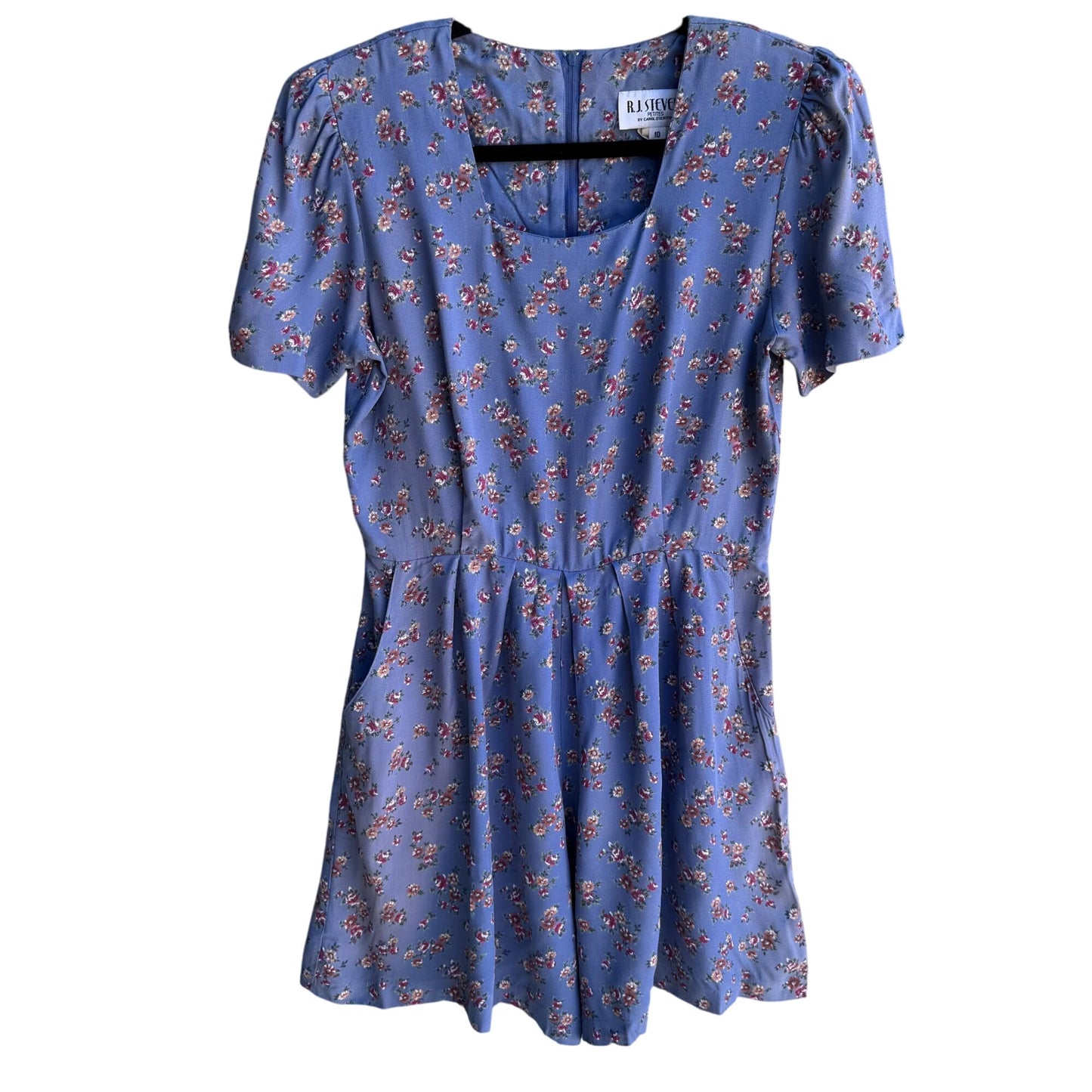 RJ Stevens Petites Vintage Womens Festival Blue Floral Short Sleeve Romper 10