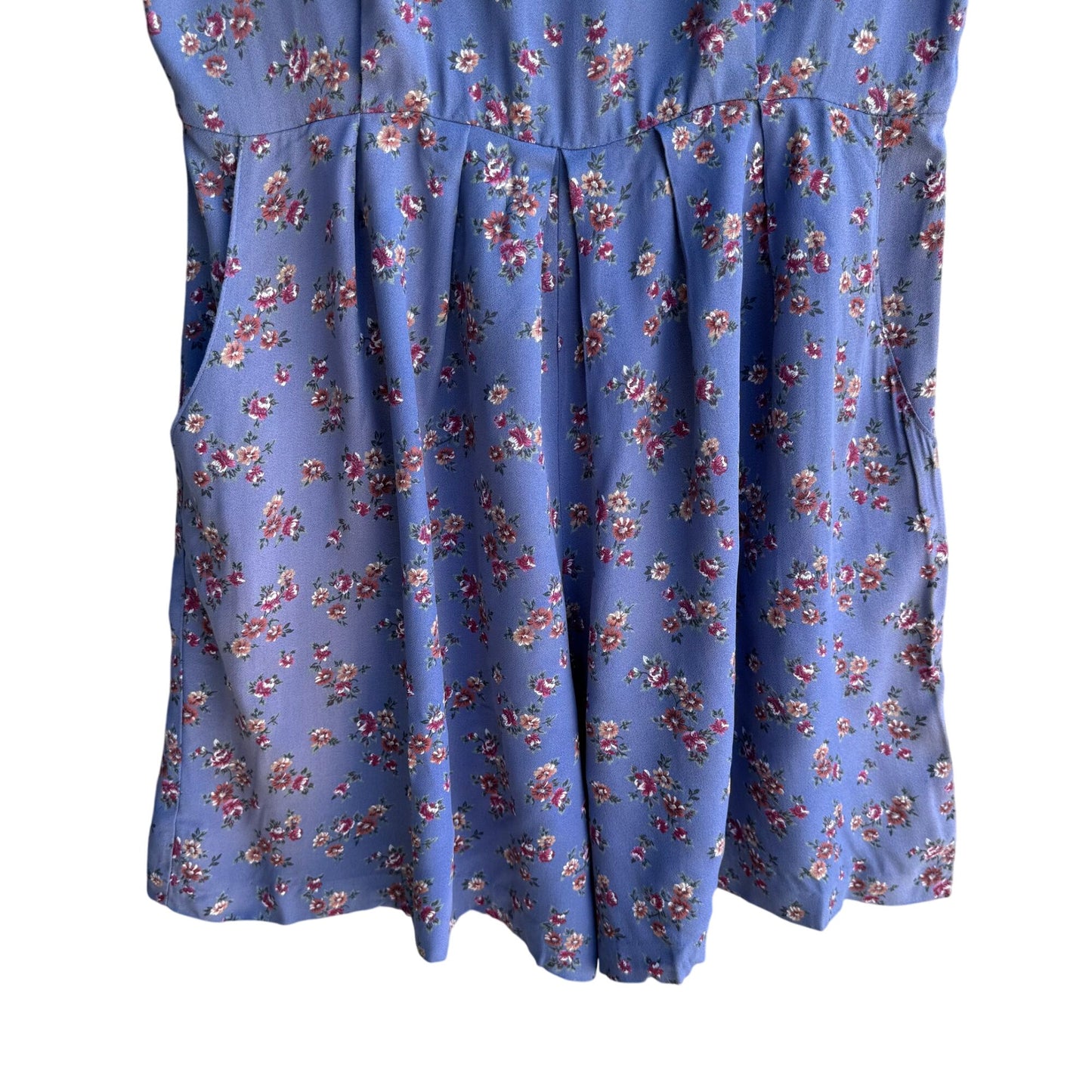 RJ Stevens Petites Vintage Womens Festival Blue Floral Short Sleeve Romper 10