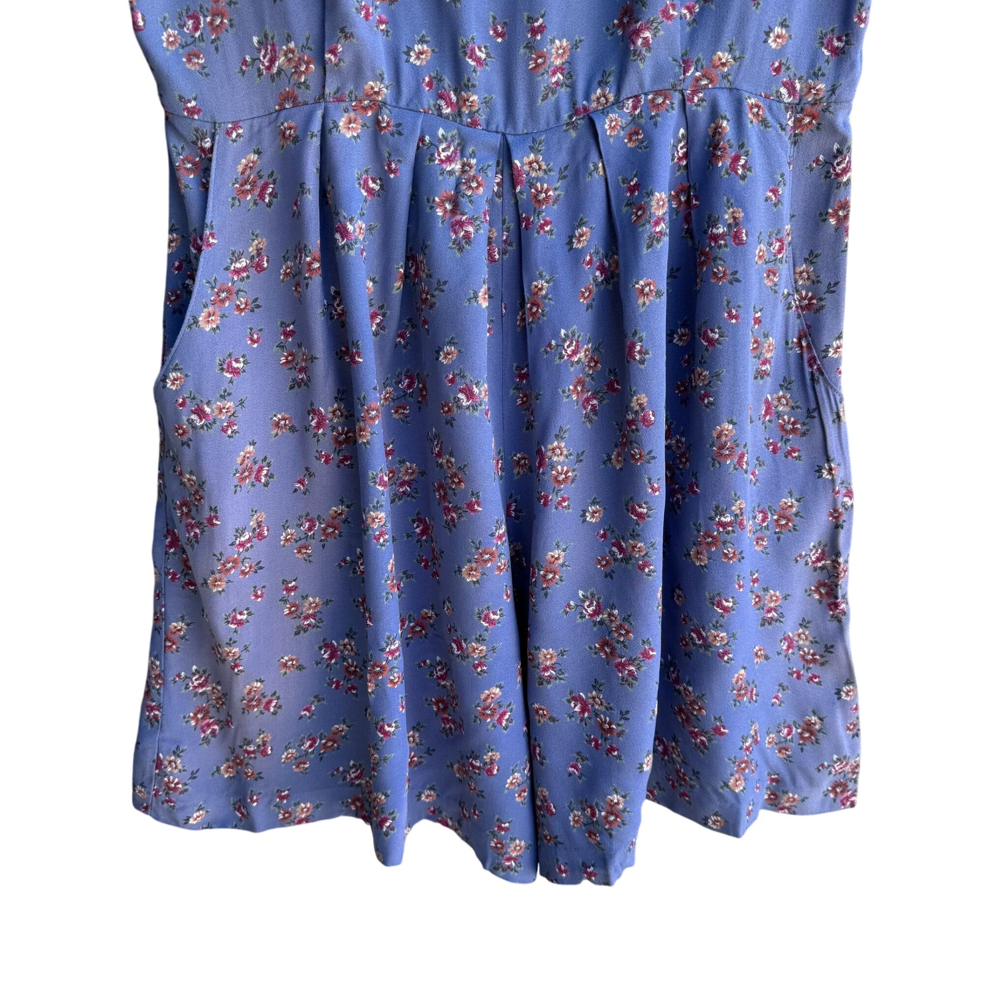 RJ Stevens Petites Vintage Womens Festival Blue Floral Short Sleeve Romper 10