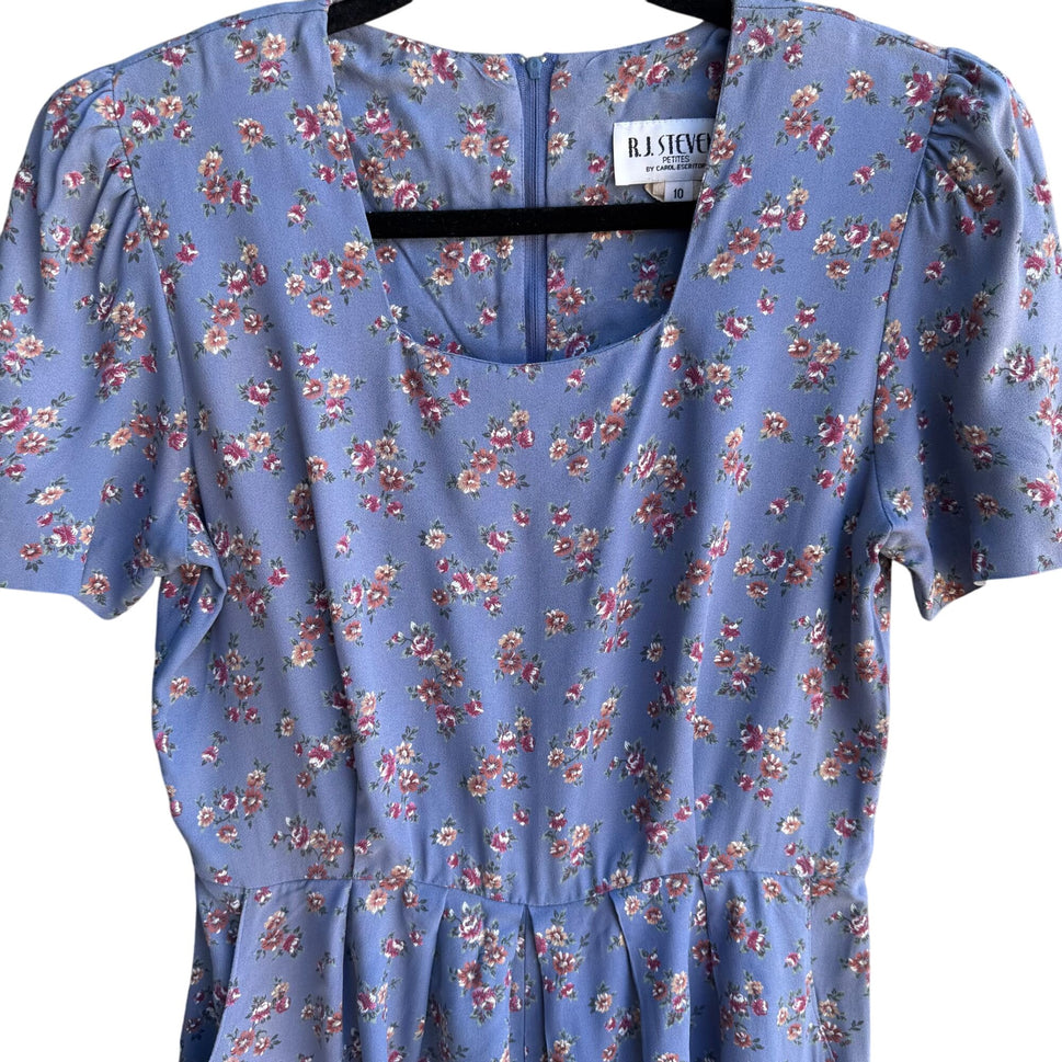 RJ Stevens Petites Vintage Womens Festival Blue Floral Short Sleeve Romper 10