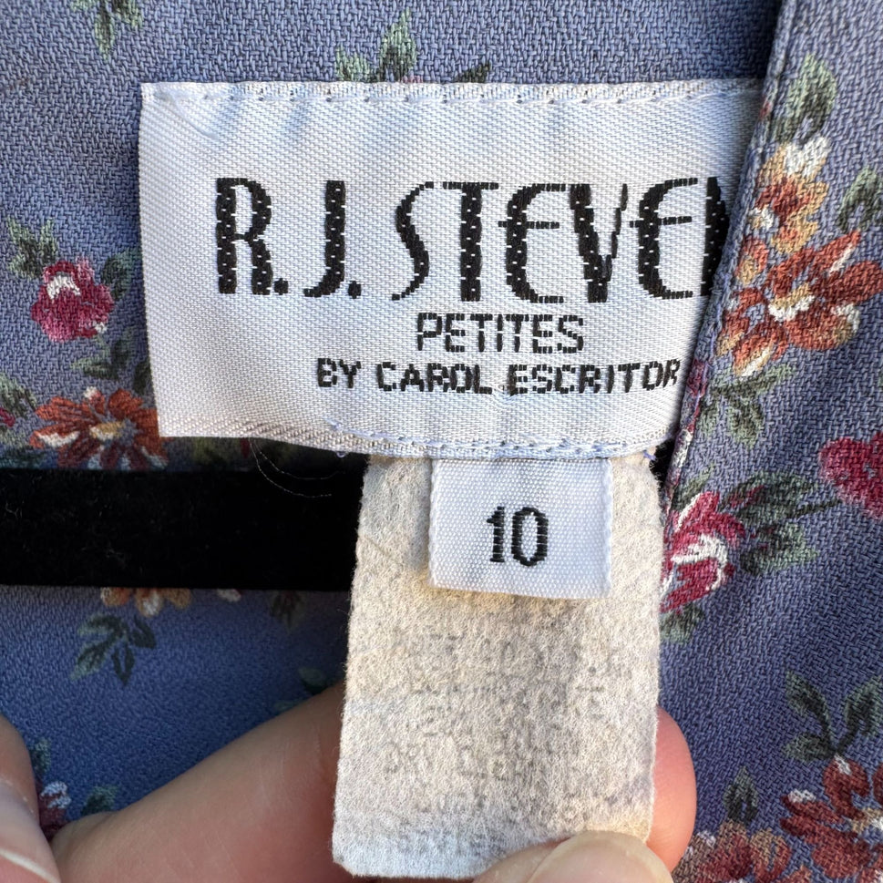 RJ Stevens Petites Vintage Womens Festival Blue Floral Short Sleeve Romper 10