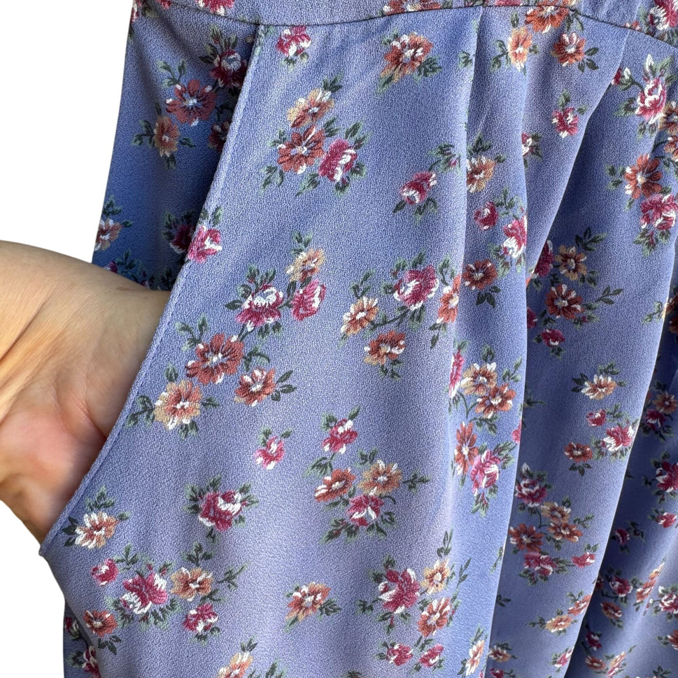 RJ Stevens Petites Vintage Womens Festival Blue Floral Short Sleeve Romper 10