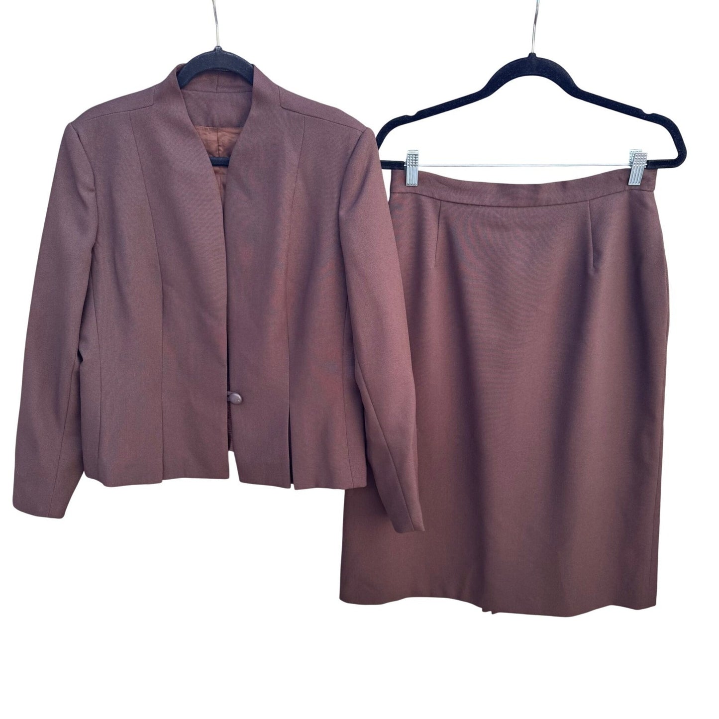 Vintage Brown Lined Skirt Suit Set Split Collar Jacket Pencil Skirt Professional