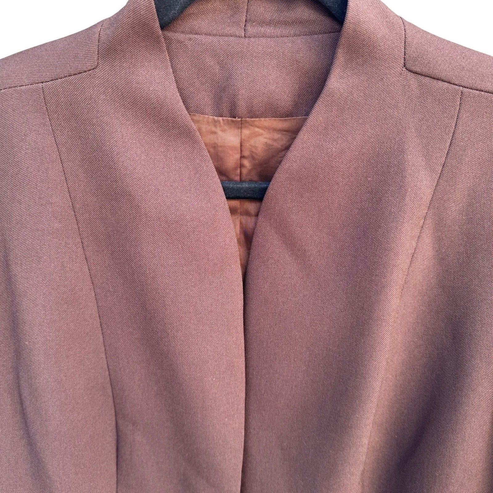 Vintage Brown Lined Skirt Suit Set Split Collar Jacket Pencil Skirt Professional