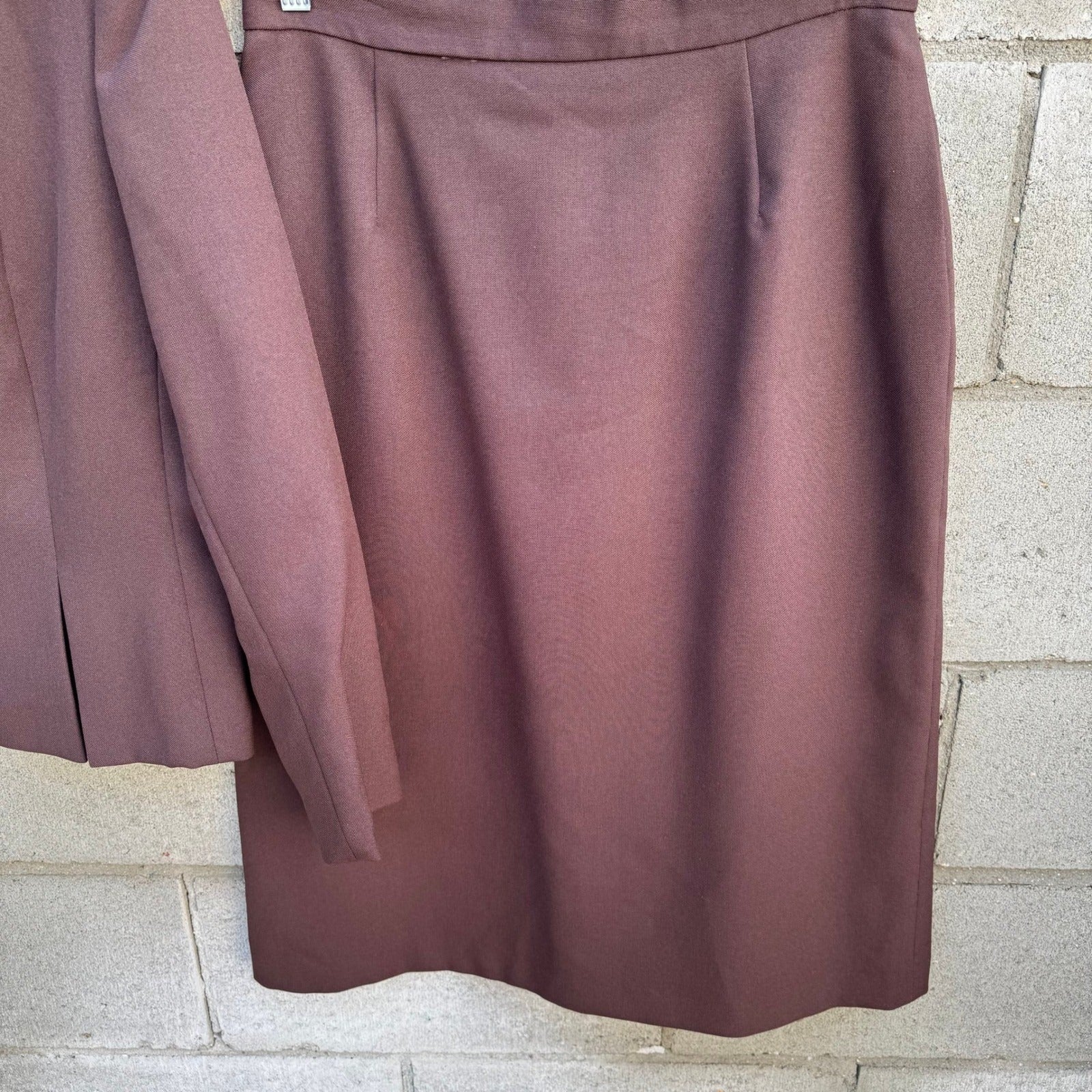 Vintage Brown Lined Skirt Suit Set Split Collar Jacket Pencil Skirt Professional