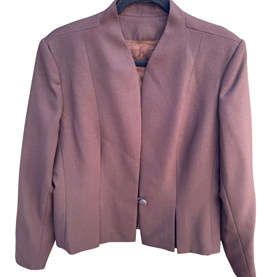 Vintage Brown Lined Skirt Suit Set Split Collar Jacket Pencil Skirt Professional