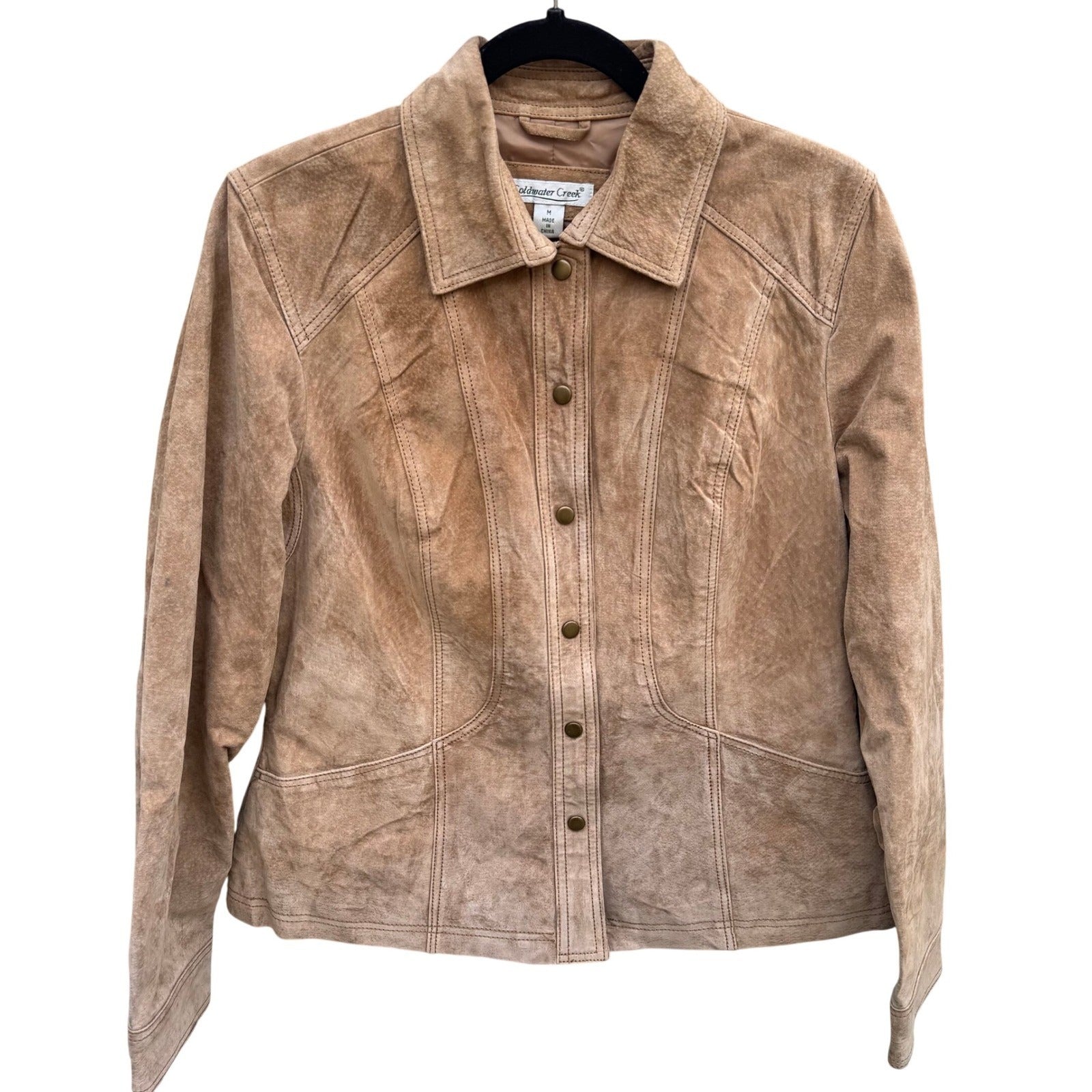 Coldwater Creek Womens Tan Suede Leather Snap Front Western Jacket Size M H26841