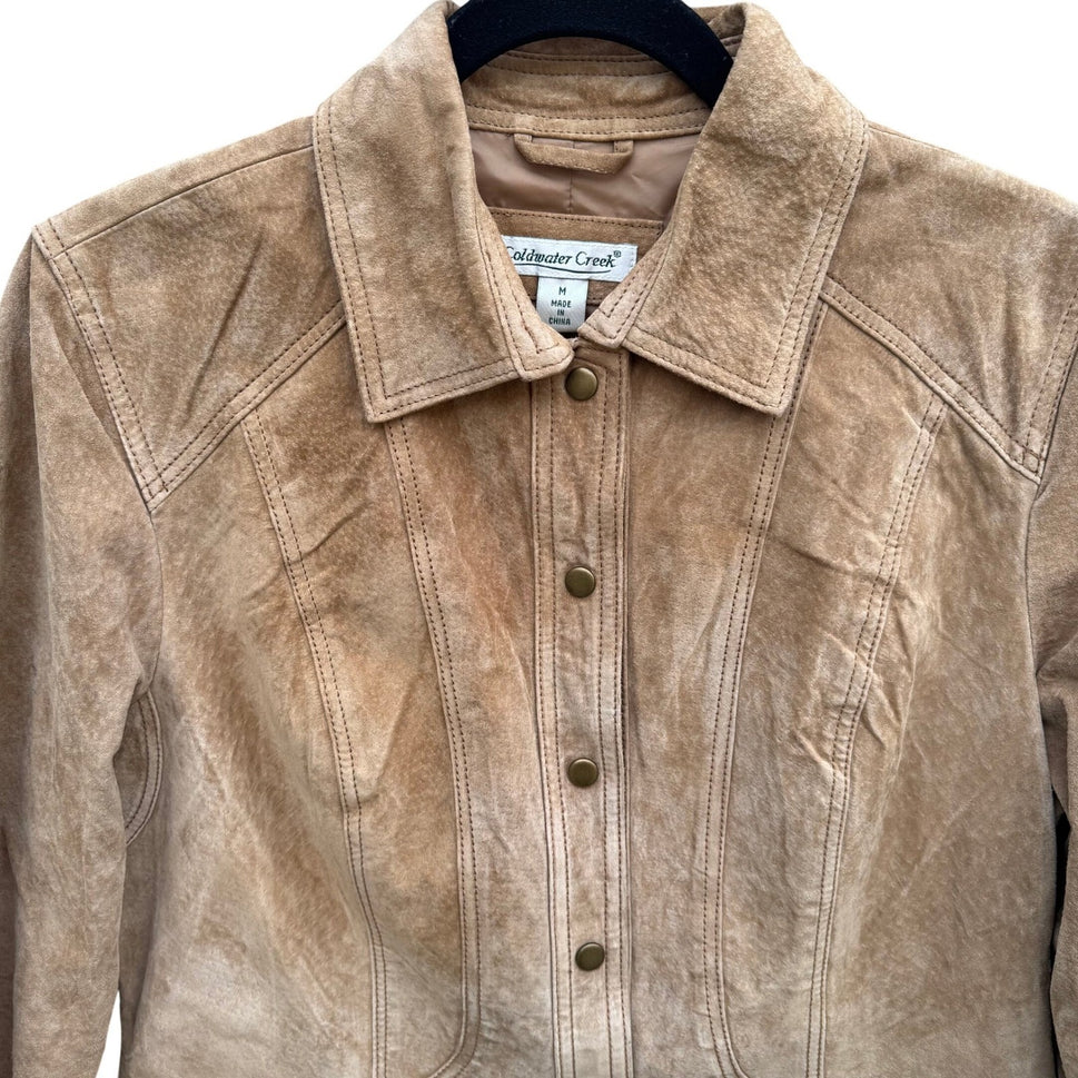 Coldwater Creek Womens Tan Suede Leather Snap Front Western Jacket Size M H26841