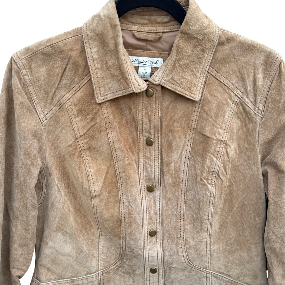 Coldwater Creek Womens Tan Suede Leather Snap Front Western Jacket Size M H26841