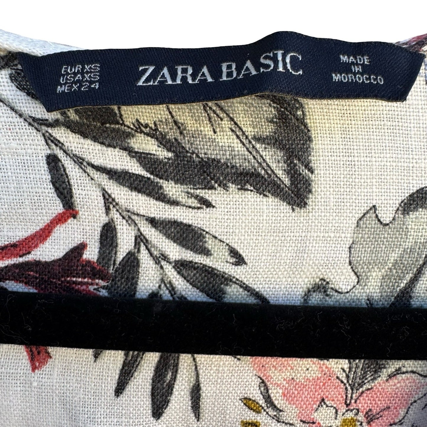 Zara Womens XS Floral Linen Blend V-Neck Bell Sleeve Peasant Tunic Blouse White
