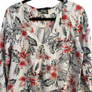 Switch Zara Womens XS Floral Linen Blend V-Neck Bell Sleeve Peasant Tunic Blouse White 3 image