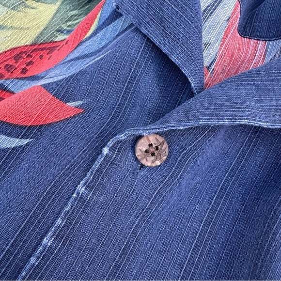 Tommy Bahama Silk Mens Hawaiian Button-Up Shirt Blue Red Floral Athleisure L