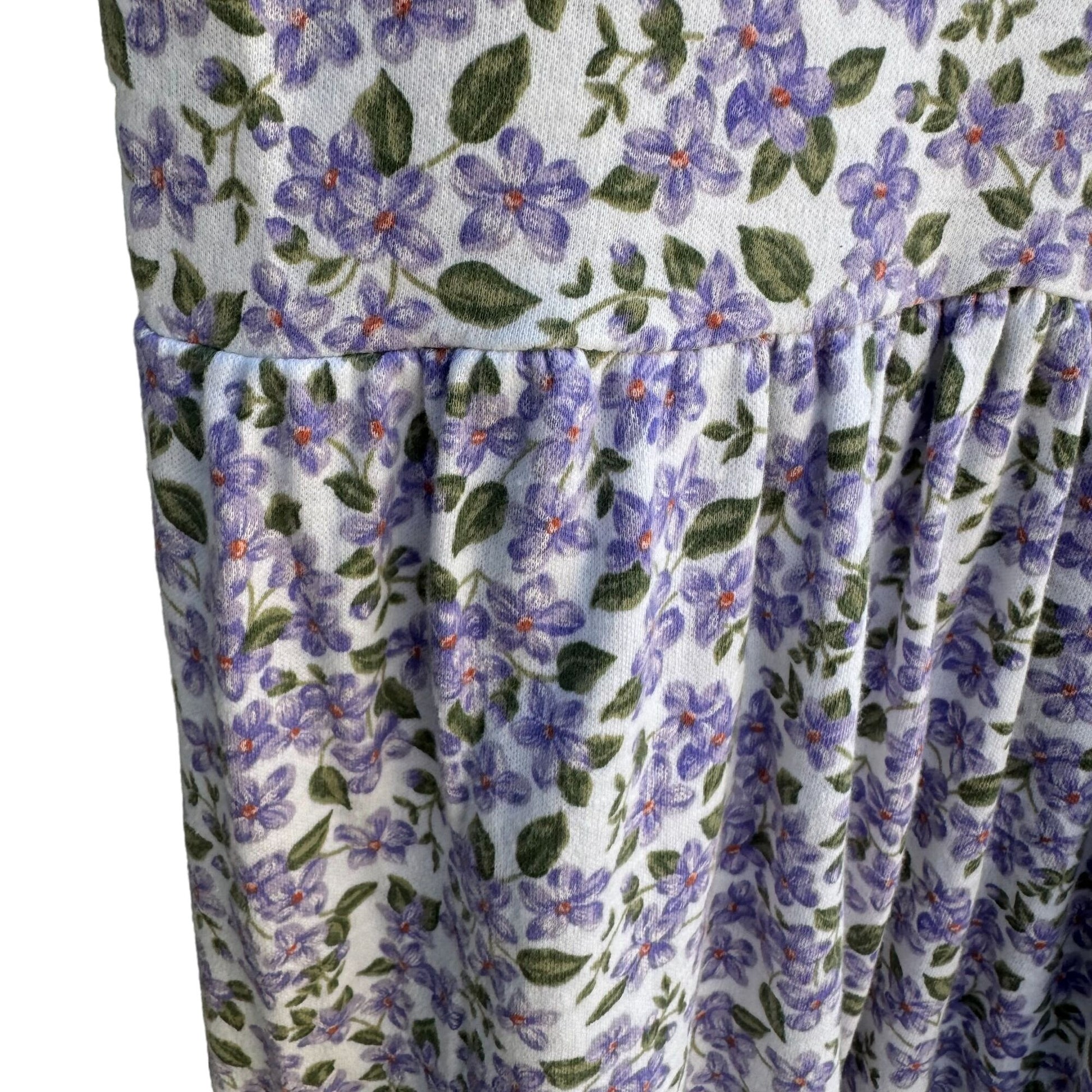 Michael Tracey Vintage Purple White Floral Short Sleeve Cottagecore Midi Dress