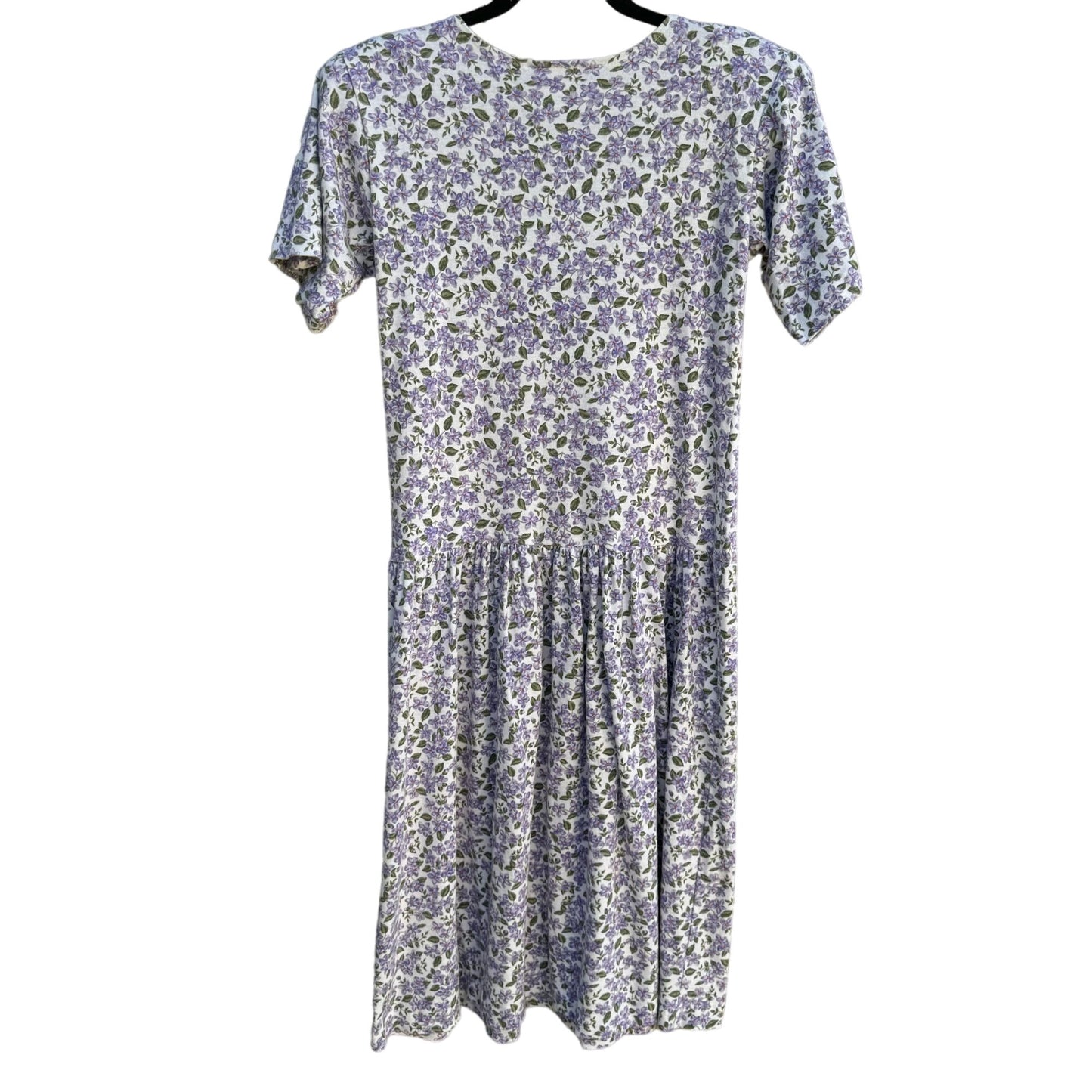 Michael Tracey Vintage Purple White Floral Short Sleeve Cottagecore Midi Dress