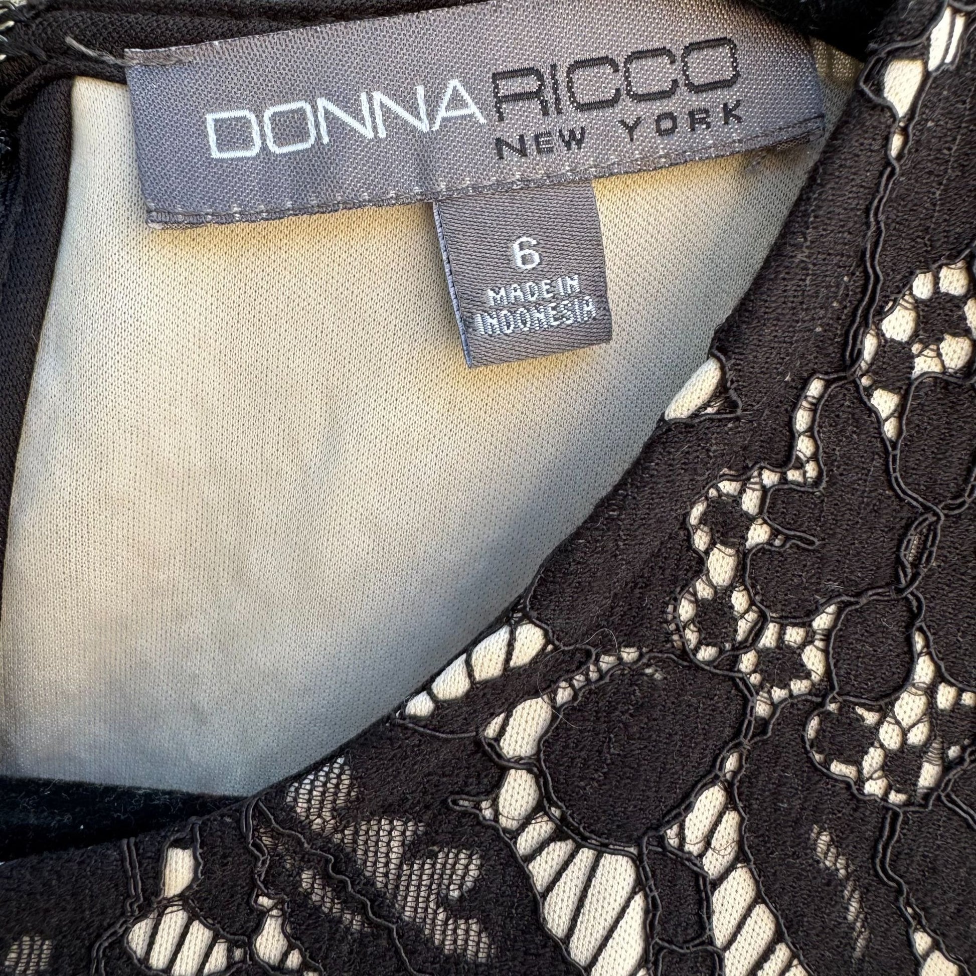 Donna Ricco New York Womens Black Lace Crochet Sleeveless Floral Party Dress 6