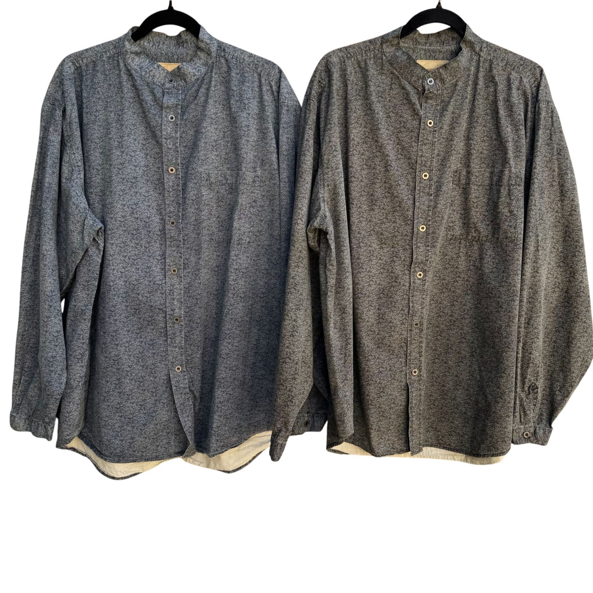 Scully Vintage Mens Band Collar Paisley Western Long Sleeve Blue Gray Shirts XL