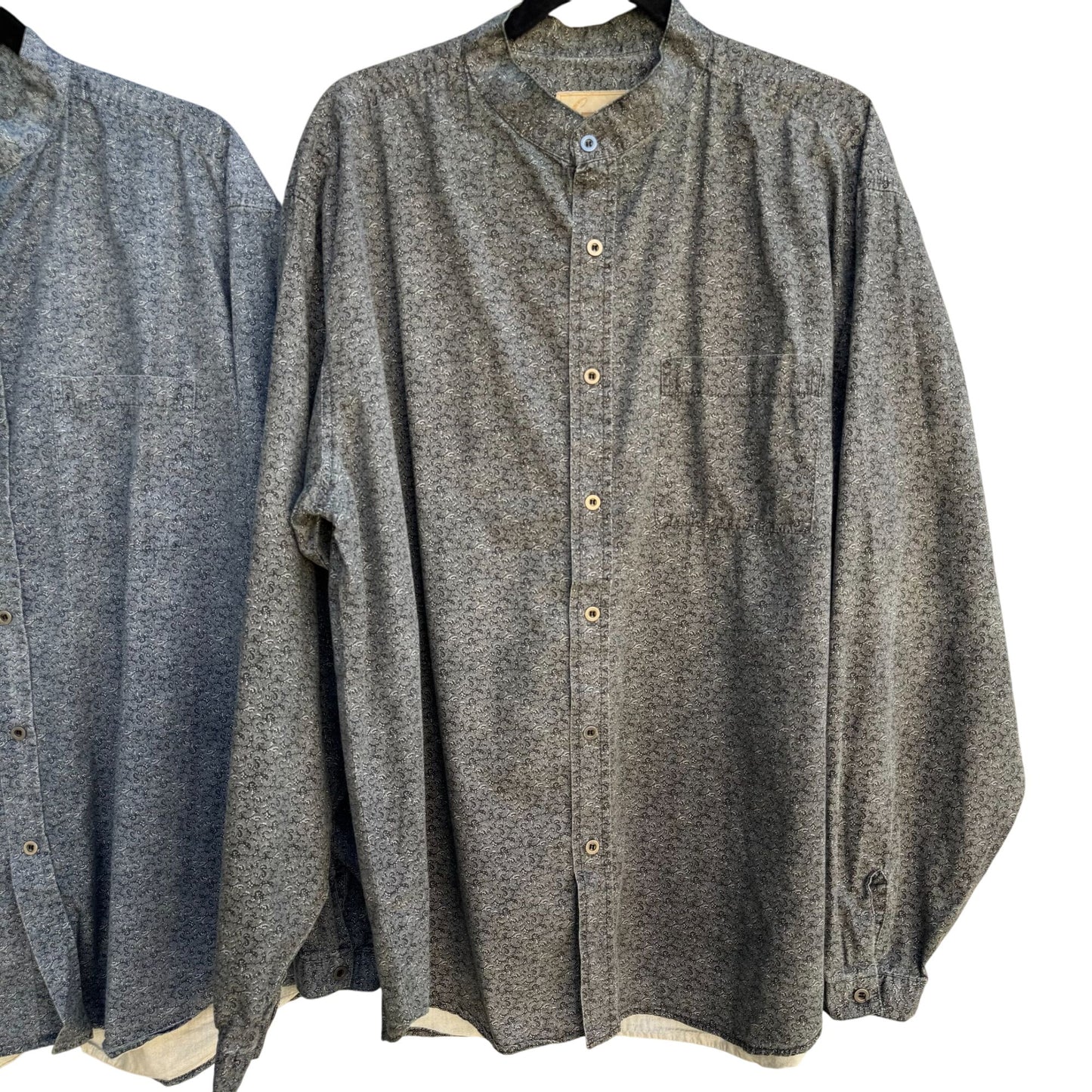 Scully Vintage Mens Band Collar Paisley Western Long Sleeve Blue Gray Shirts XL